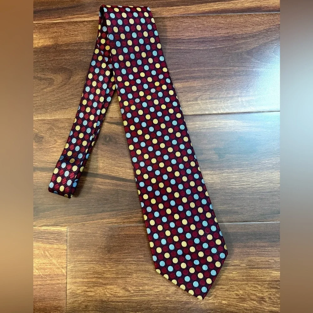 JOS. A BANK Burgundy and Gold Geometric Patterned Silk Tie Made In Italy